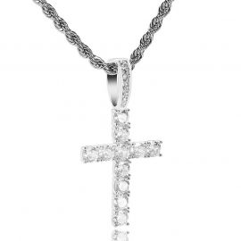Women's Brilliant Cut Sterling Silver Cross Pendant in White Gold