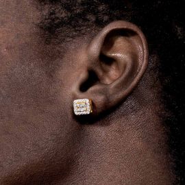 Square Baguette & Round Stones Stud Earring
