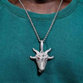 Iced GOAT Head Pendant in White Gold