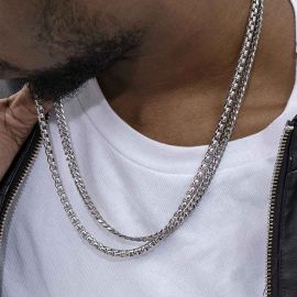 5mm Round Box+ 6mm Cuban Chain Set in White Gold