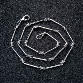 Thorns Barb Wire + 3mm Cuban Chain Necklace Set in White Gold