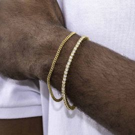 3mm Cuban + Tennis Bracelet in Gold
