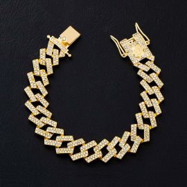 14mm Iced Prong Cuban Bracelet in Gold