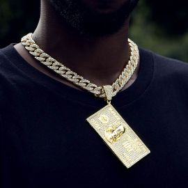 Iced Dollar Pendant with 13mm Cuban Chain Set in Gold