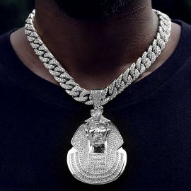 Iced Pharaoh Pendant with 13mm Cuban Chain Set in White Gold
