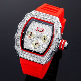 Baguette Cut Men's Watch with Red Silicone Strap