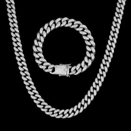 Iced 13mm Miami Cuban Link Chain Set in White Gold