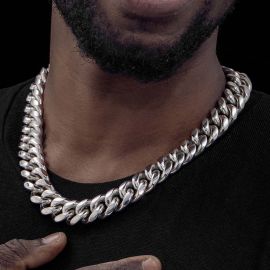 18mm 316L Stainless Steel Cuban Link Chain in White Gold