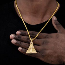 Iced Ankh Pyramid Pendant in Gold