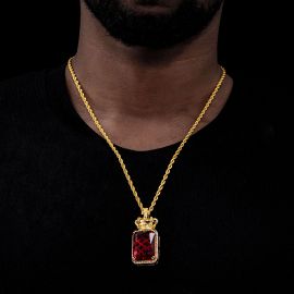 Iced Crown Ruby Cube Pendant