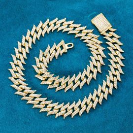 18mm Iced Spiked Cuban Chain in Gold