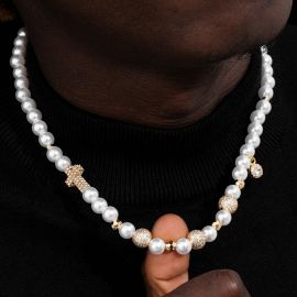 Iced Cross and Beads Pearl Necklace