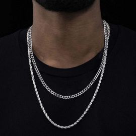 4mm Rope + 5mm Cuban Chain Set in White Gold