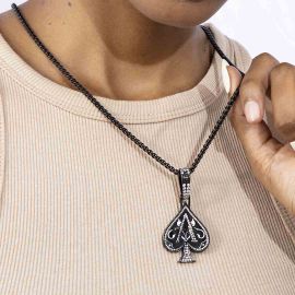 Women's Iced Ace of Spades Pendant in Black Gold