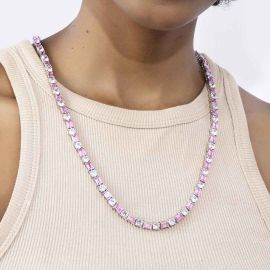 Women's 5mm Pink Baguette cut Stone Tennis Chain in White Gold