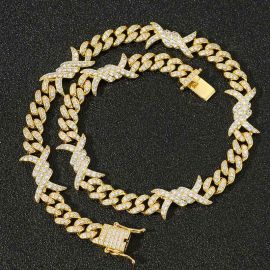 11mm Iced Barb Wire Cuban Chain in Gold