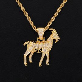 Iced 3D Goat Pendant in Gold