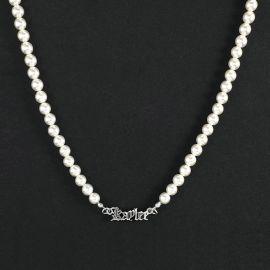Custom Old English Name Necklace with 8mm Pearl Chain