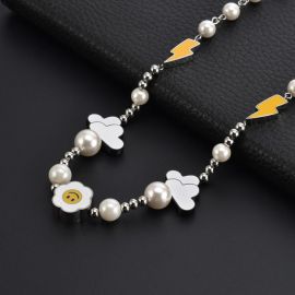 Smile Flower and Clouds Lightning Charm Pearl Necklace