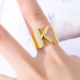 Wide A-Z Initial Letters Open Ring in Gold