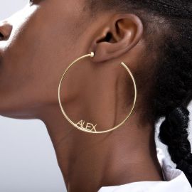 Custom Name Round Big Earrings in Gold