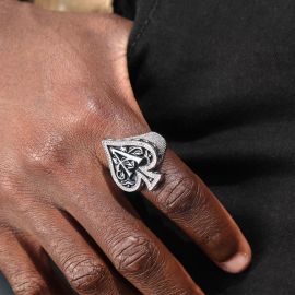Iced Ace Of Spades Ring