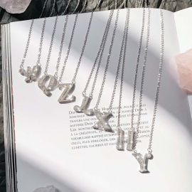 Sterling Silver Iced Baguette-cut Letters Necklace