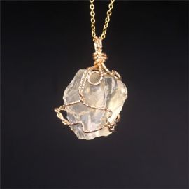 Lemon Crystal Pendant Necklace in Gold Wire Wrap