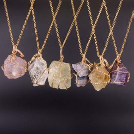 Natural Irregular Crystal Original Stone Necklace in 18K Gold Wire Wrap