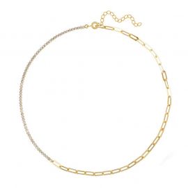 Sterling Silver Half Tennis and Half Link Chain in Gold