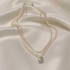 Double Layer Pearl and Gypsophila Chain With Square Pendant