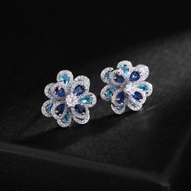 Iced Multi-color Camellia Stud Earrings