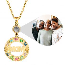 Personalized Heart MOM Round Projection Photo Pendant