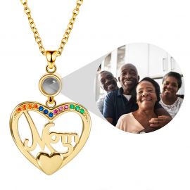 Personalized Double-Heart Mom Projection Photo Pendant