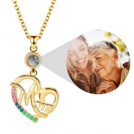 Personalized Heart-Shaped Mom Projection Photo Pendant