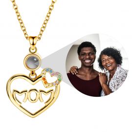 Personalized MOM Double-Heart Projection Photo Pendant