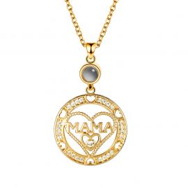 Personalized Double-Heart MAMA Round Projection Photo Pendant