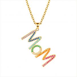 Micro Pave Rainbow MoM Necklace