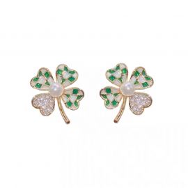 Checkerboard Four-leaf Clover Earrings