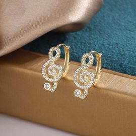 Iced Musical Note Earrings in Gold