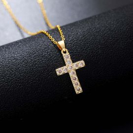 Iced Cross Pendant Necklace in Gold