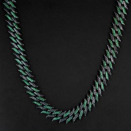 Iced 18mm Emerald & Black Spiked Cuban Chain in Black Gold