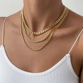Women's 3mm/4mm/5mm Stainless Steel Cuban Chain in Gold