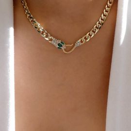 Micro Pave Snake Head Cuban Chain Necklace