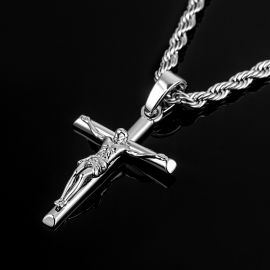 Crucifix Cross Pendant in White Gold