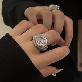 Vintage Punk Round Elastic Stretchy Quartz Watch Ring for Women Men Hip-hop Couple Ring