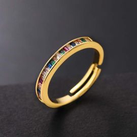 Thin Baguette Multicolor Stone Open Ring