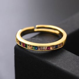 Thin Baguette Multicolor Stone Open Ring