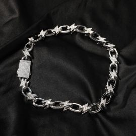 Iced Lightning Bolt Cable Chain  with Box Clasp
