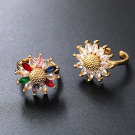 Colourful AAAA CZ Sunflower Charm Open Ring